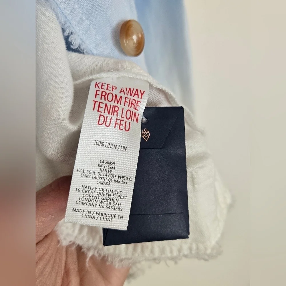 Hatley Women's Blue and White Ambre Linen Jacket Button Front | Small NWT